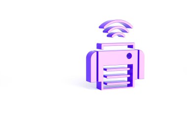 Mor Akıllı yazıcı sistemi simgesi beyaz arkaplanda izole edildi. İnternet kavramının kablosuz bağlantısı. Minimalizm kavramı. 3d illüstrasyon 3B canlandırma.