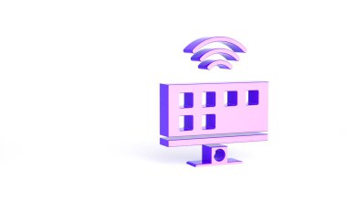 Mor Akıllı TV sistemi simgesi beyaz arkaplanda izole edildi. Televizyon tabelası. İnternet kavramının kablosuz bağlantısı. Minimalizm kavramı. 3d illüstrasyon 3B canlandırma.