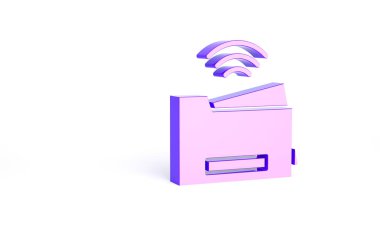 Mor Akıllı yazıcı sistemi simgesi beyaz arkaplanda izole edildi. İnternet kavramının kablosuz bağlantısı. Minimalizm kavramı. 3d illüstrasyon 3B canlandırma.