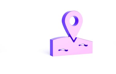 Mor Konum balıkçılık ikonu beyaz arka planda izole edildi. Balıkçılık yeri. Minimalizm kavramı. 3d illüstrasyon 3B canlandırma.