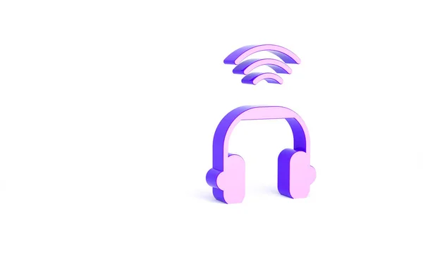 白の背景に隔離された紫のスマートヘッドフォンシステムアイコン ワイヤレス接続で物事の概念のインターネット 最小限の概念 3Dイラスト3Dレンダリング — ストック写真