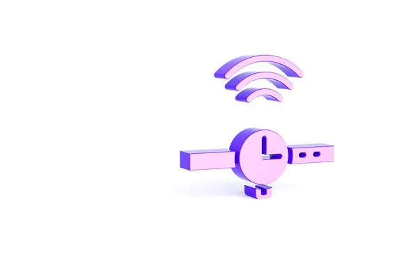 白の背景に隔離されたパープルスマートウォッチアイコン ワイヤレス接続で物事の概念のインターネット 最小限の概念 3Dイラスト3Dレンダリング — ストック写真