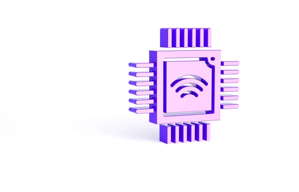 Processeur Ordinateur Violet Avec Icône Processeur Microcircuits Isolé Sur Fond — Photo