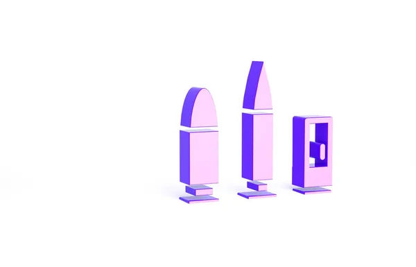 Фиолетовый Пуля Картридж Значок Изолированы Белом Фоне Концепция Минимализма Рендеринг — стоковое фото