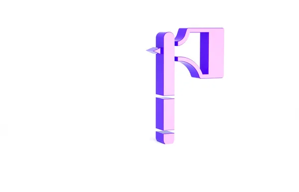 白を基調とした紫色の木製の斧アイコン ルンベルジャック斧 最小限の概念 3Dイラスト3Dレンダリング — ストック写真