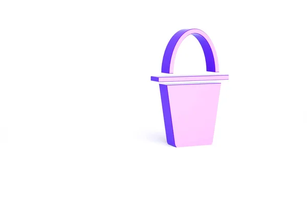 紫色捕鱼桶图标 白色背景隔离 水桶里的鱼 最低纲领的概念 3D渲染3D插图 — 图库照片