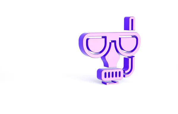 紫色のダイビングマスクと白地に隔離されたシュノーケリングアイコン 極端なスポーツだ 潜水水中機器 最小限の概念 3Dイラスト3Dレンダリング — ストック写真