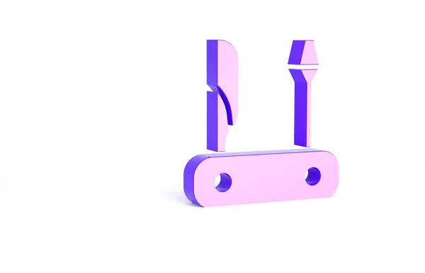 白を基調としたパープルスイス軍のナイフアイコン マルチツール 多目的ペンナイフ 多機能ツール 最小限の概念 3Dイラスト3Dレンダリング — ストック写真