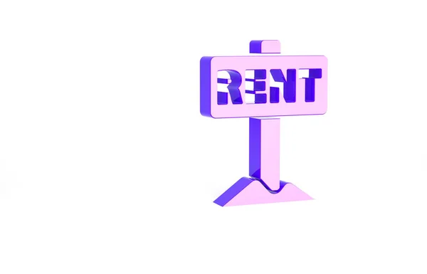 Фиолетовый Висячий Знак Текстом Rent Значок Изолирован Белом Фоне Вывеска — стоковое фото