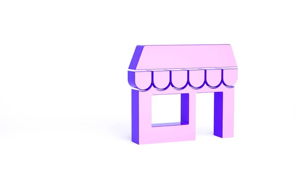 紫色购物大楼或市场商店图标隔离在白色背景 商店建设 最低纲领的概念 3D渲染3D插图 — 图库照片