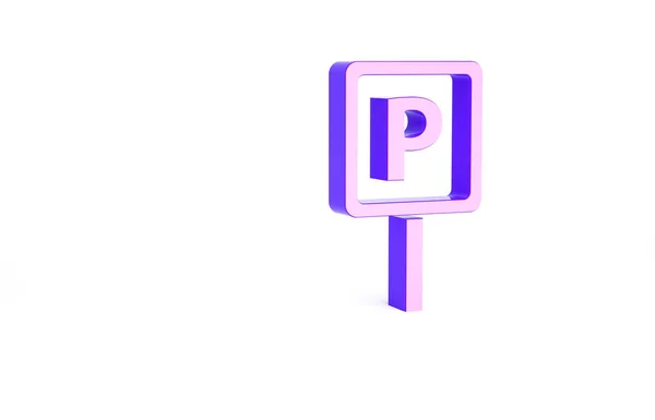 紫色停车场图标孤立在白色背景 街道路标 最低纲领的概念 3D渲染3D插图 — 图库照片