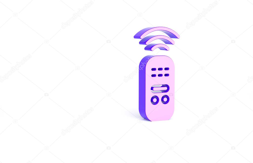 Purple Smart remote control system icon isolated on white background. Internet of things concept with wireless connection. Minimalism concept. 3d illustration 3D render.