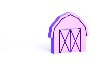 Mor Çiftlik Evi simgesi beyaz arka planda izole edilmiş. Minimalizm kavramı. 3d illüstrasyon 3B canlandırma.