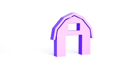 Mor Çiftlik Evi simgesi beyaz arka planda izole edilmiş. Minimalizm kavramı. 3d illüstrasyon 3B canlandırma.