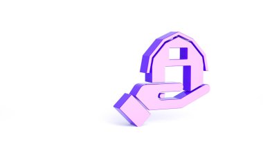 Mor çiftlik evi, beyaz arka planda izole edilmiş bir ikon. Minimalizm kavramı. 3d illüstrasyon 3B canlandırma.