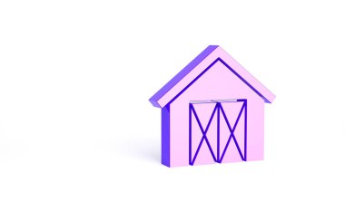 Mor Çiftlik Evi simgesi beyaz arka planda izole edilmiş. Minimalizm kavramı. 3d illüstrasyon 3B canlandırma.