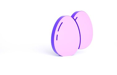 Beyaz arkaplanda mor tavuk yumurtası ikonu var. Minimalizm kavramı. 3d illüstrasyon 3B canlandırma.