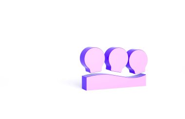 Mor süpürge kutuları beyaz arka planda izole edilmiş. Yüz ve vücut için masaj kavanozları. Tıbbi antidepresan bardaklar. Minimalizm kavramı. 3d illüstrasyon 3B canlandırma.