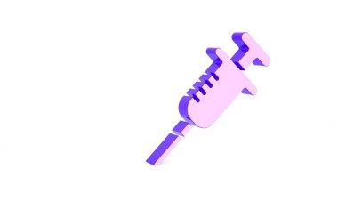Mor Şırınga simgesi beyaz arkaplanda izole edildi. Aşı için şırınga, aşı, iğne, grip aşısı. Tıbbi ekipman. Minimalizm kavramı. 3d illüstrasyon 3B canlandırma.