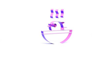 Beyaz arka planda izole edilmiş mor kirpi balığı çorbası ikonu. Fugu balığı Japon kirpi balığı. Minimalizm kavramı. 3d illüstrasyon 3B canlandırma.