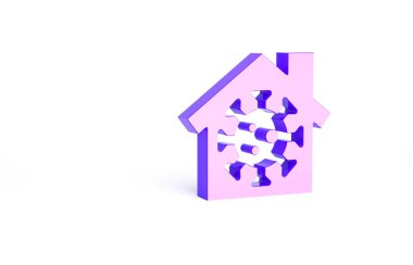 Mor Ev ikonu beyaz arka planda izole. Corona virüsü 2019-nCoV. Minimalizm kavramı. 3d illüstrasyon 3B canlandırma.