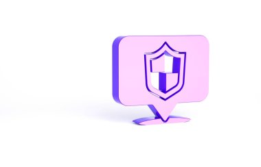 Mor Konum Kalkanı simgesi beyaz arkaplanda izole edildi. Sigorta konsepti. Gardiyan. Güvenlik, güvenlik, koruma, gizlilik kavramı. Minimalizm kavramı. 3d illüstrasyon 3B canlandırma.