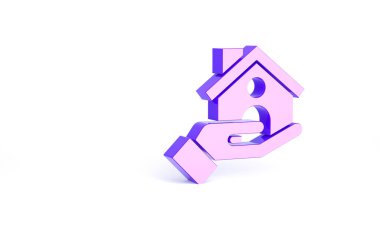 Mor Ev sigorta ikonu beyaz arka planda izole edilmiş. Güvenlik, güvenlik, koruma, konsept koruma. Minimalizm kavramı. 3d illüstrasyon 3B canlandırma.