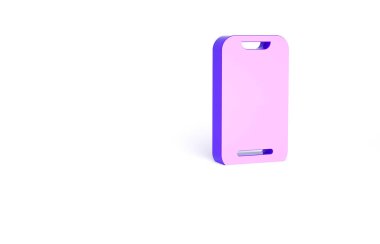 Mor Akıllı Telefon, beyaz arkaplanda izole edilmiş bir cep telefonu simgesi. Minimalizm kavramı. 3d illüstrasyon 3B canlandırma.