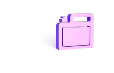 Beyaz arka planda izole edilmiş motor makine yağı ikonu için mor teneke kutu. Benzin bidonu. Yağ değiştirme ve onarım servisi. Motor yağı işareti. Minimalizm kavramı. 3d illüstrasyon 3B canlandırma.