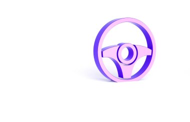 Mor direksiyon simgesi beyaz arkaplanda izole edilmiş. Araba tekeri ikonu. Minimalizm kavramı. 3d illüstrasyon 3B canlandırma.