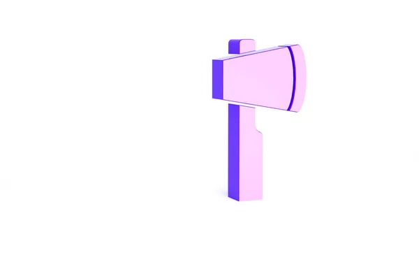 白を基調とした紫色の木製の斧アイコン ルンベルジャック斧 最小限の概念 3Dイラスト3Dレンダリング — ストック写真