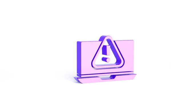 Ordenador Portátil Púrpura Con Icono Signo Exclamación Aislado Sobre Fondo —  Fotos de Stock