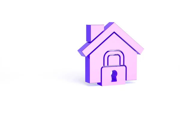 보호용 아이콘으로 보라색 하우스는 배경으로 분리되어 있습니다 미니멀리즘의 개념입니다 렌더링 — 스톡 사진