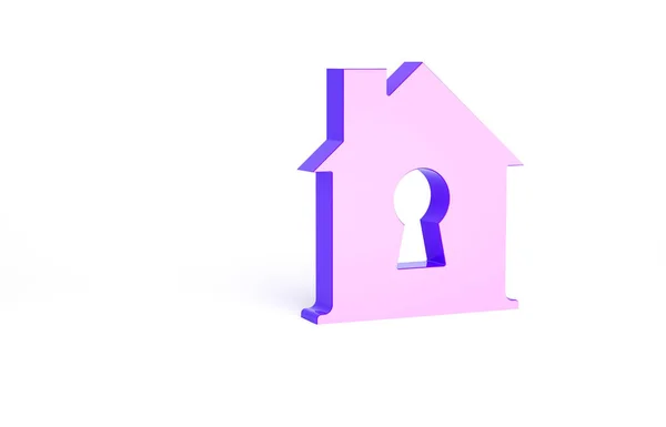 白の背景に隔離された保護アイコンの下で紫の家 家と盾だ セキュリティ 防衛の概念 最小限の概念 3Dイラスト3Dレンダリング — ストック写真
