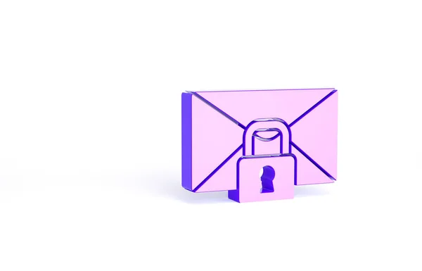 Ikona Zamykání Hesla Purple Mail Bílém Pozadí Obálka Visacím Zámkem — Stock fotografie
