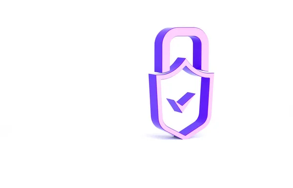 Фиолетовый Открыть Навесной Замок Значок Галочки Белом Фоне Концепция Кибербезопасности — стоковое фото