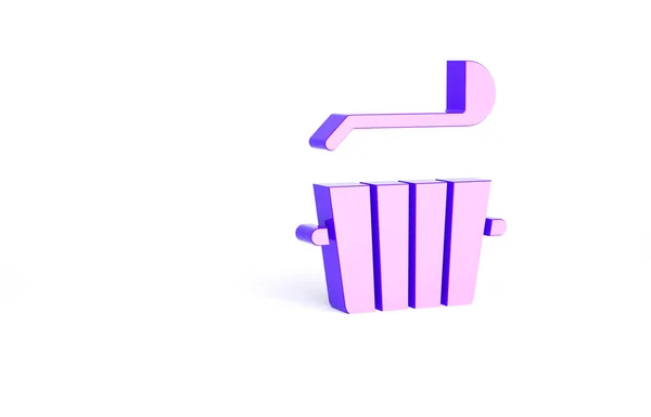 白い背景に紫色のサウナバケツとラドルのアイコンが隔離されています 最小限の概念 3Dイラスト3Dレンダリング — ストック写真