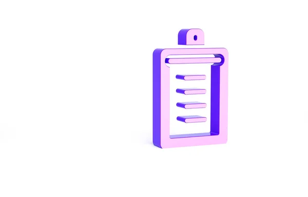 Portapapeles Púrpura Con Icono Lista Verificación Aislado Sobre Fondo Blanco — Foto de Stock