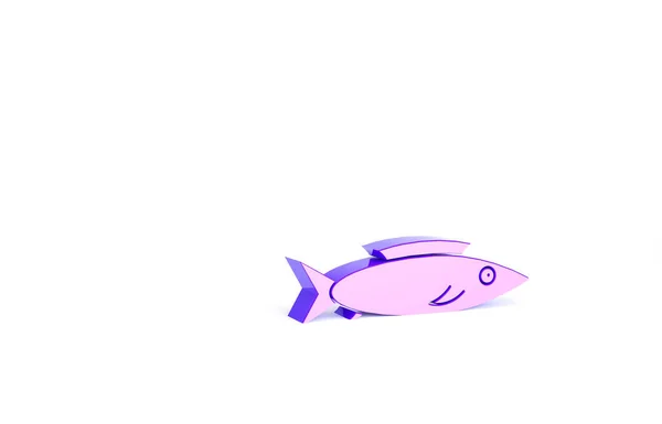 白を基調とした紫色の魚のアイコン 最小限の概念 3Dイラスト3Dレンダリング — ストック写真