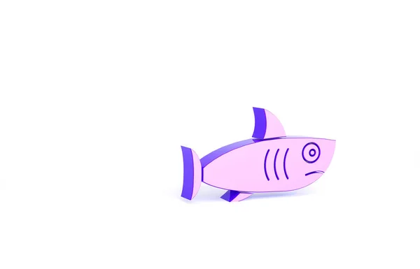 白の背景に分離された紫のサメのアイコン 最小限の概念 3Dイラスト3Dレンダリング — ストック写真