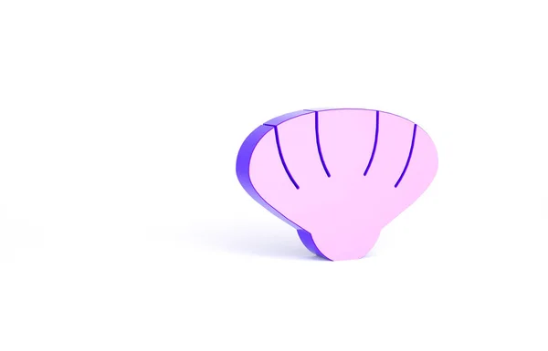 紫色鳞片海贝壳图标孤立在白色背景 西谢尔标志 最低纲领的概念 3D渲染3D插图 — 图库照片
