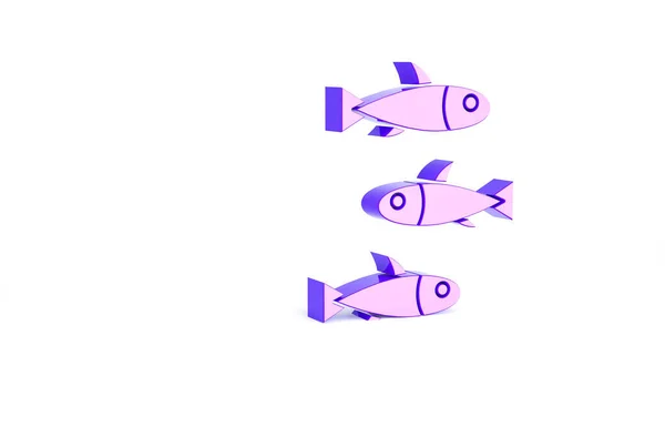 Paarse Vissen Pictogram Geïsoleerd Witte Achtergrond Minimalisme Concept Illustratie Renderen — Stockfoto