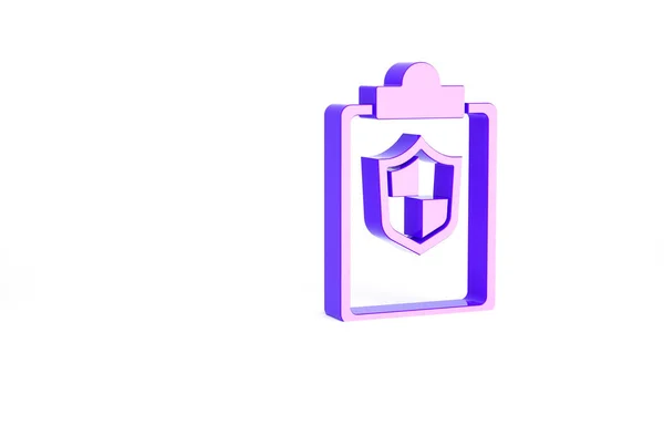 Purple Document Shield Icon Isolated White Background Insurance Concept Security — Stock Photo, Image