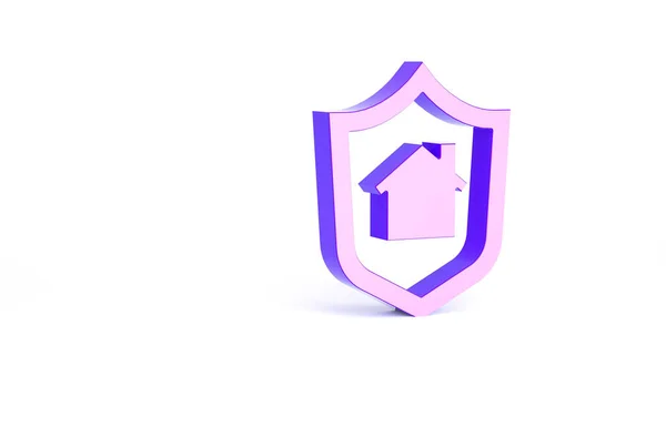 Purple House Com Ícone Escudo Isolado Fundo Branco Conceito Seguro — Fotografia de Stock