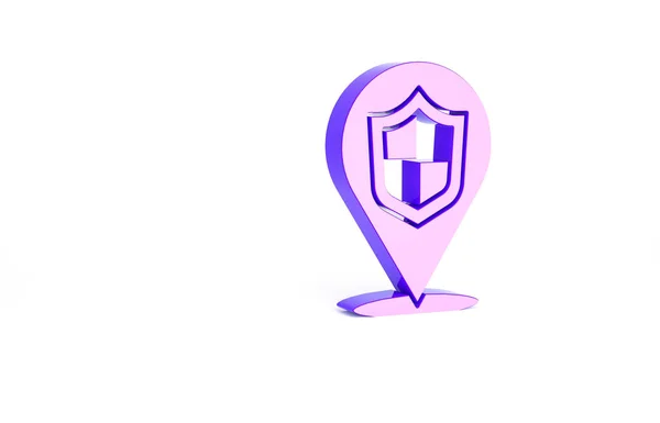 Purple Location Shield Icon Isolated White Background Insurance Concept Guard — Stock Photo, Image