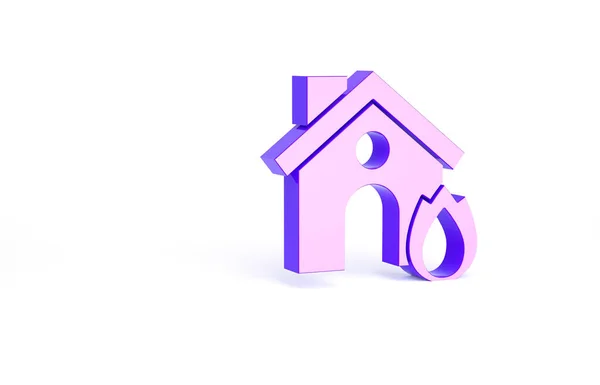 Purple Fire Brandend Huis Pictogram Geïsoleerd Witte Achtergrond Verzekeringsconcept Beveiliging — Stockfoto