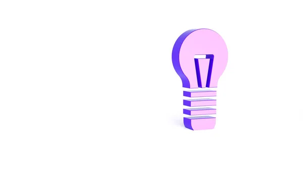 紫色灯泡 概念图标与白色背景隔离 能量和思想的象征 灵感的概念 最低纲领的概念 3D渲染3D插图 — 图库照片