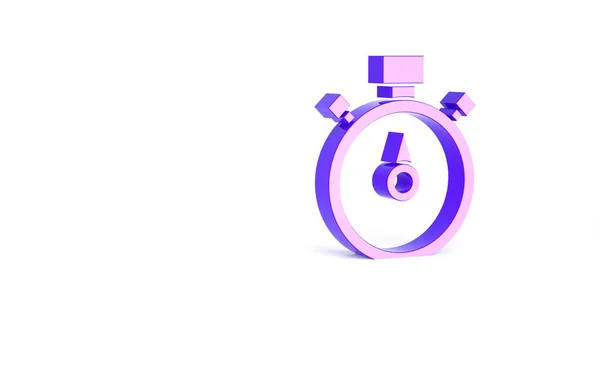 紫色的秒表图标在白色背景上隔离 时间计时器标志 验尸官的标志最低纲领的概念 3D渲染3D插图 — 图库照片
