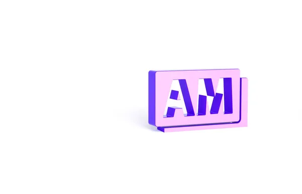 紫色时钟Am图标隔离在白色背景上 时间的象征 最低纲领的概念 3D渲染3D插图 — 图库照片