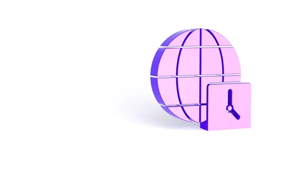 Lila Weltzeituhr Symbol Isoliert Auf Weißem Hintergrund Uhr Und Globus — Stockfoto
